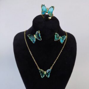Elegante Stalen Sieradenset – Blauw Vlinder Ontwerp
