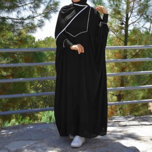 Stijlvolle Loszittende Abaya voor Moslimvrouwen met Zwarte Crêpe Stof