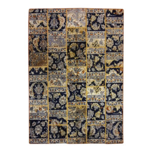Vintage Perzisch Handgeknoopt Patchwork Tapijt Zwart