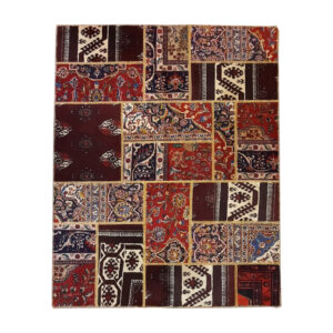 Vintage Patchwork Tapijt Geometrisch Rood – Handgeknoopt