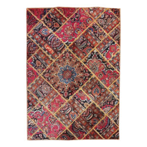 Vintage Perzisch Handgeknoopt Patchwork Tapijt Magenta