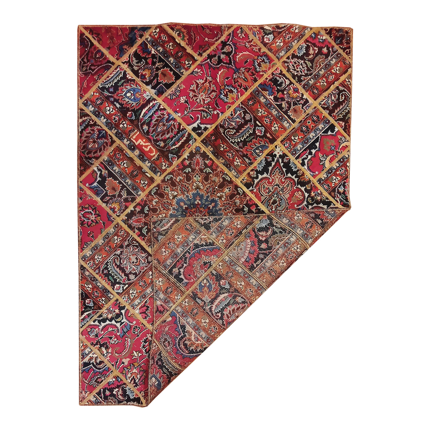 Vintage Perzisch Handgeknoopt Patchwork Tapijt Magenta