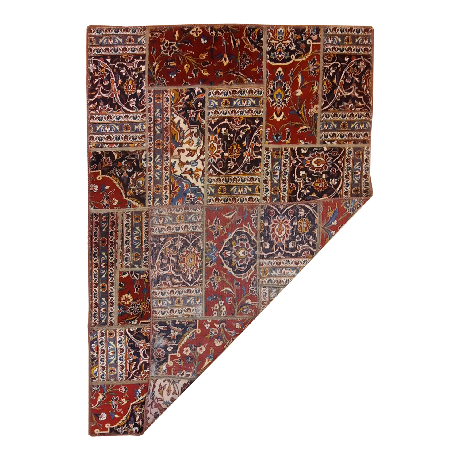 Vintage Patchwork Tapijt Bordeaux – Geometrisch Wol