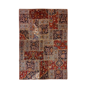Vintage Patchwork Tapijt Bordeaux – Geometrisch Wol