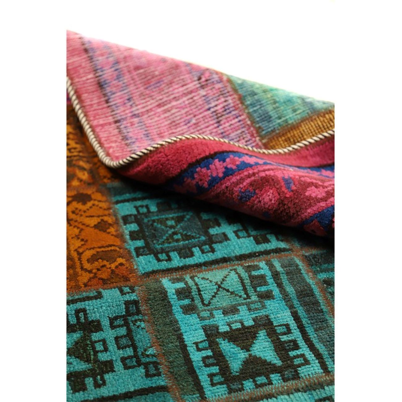 Vintage Perzisch Handgeknoopt Patchwork Tapijt Roze