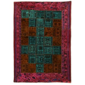 Vintage Perzisch Handgeknoopt Patchwork Tapijt Roze