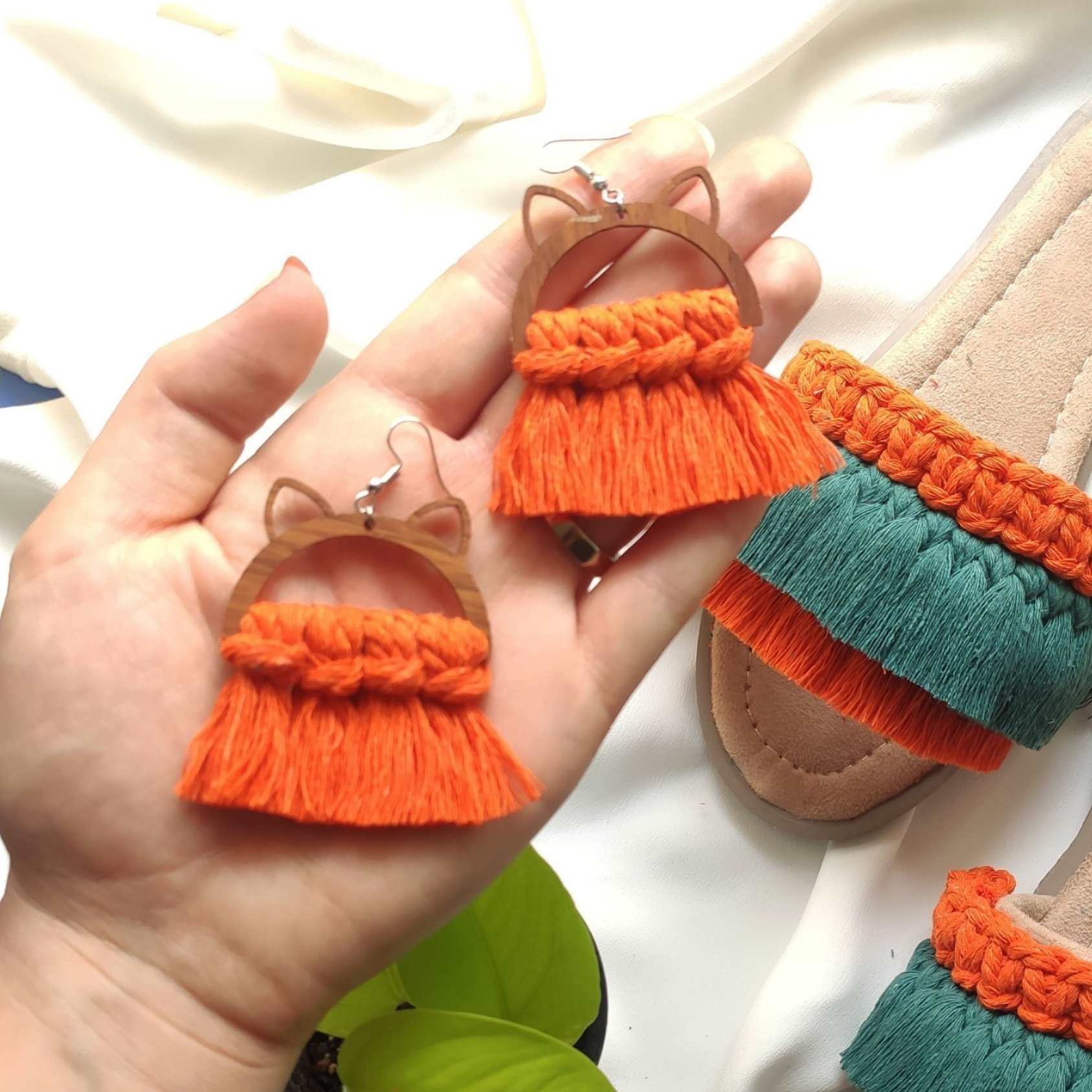 Dames Macramé Oorbellen Handgemaakt Model Kitty