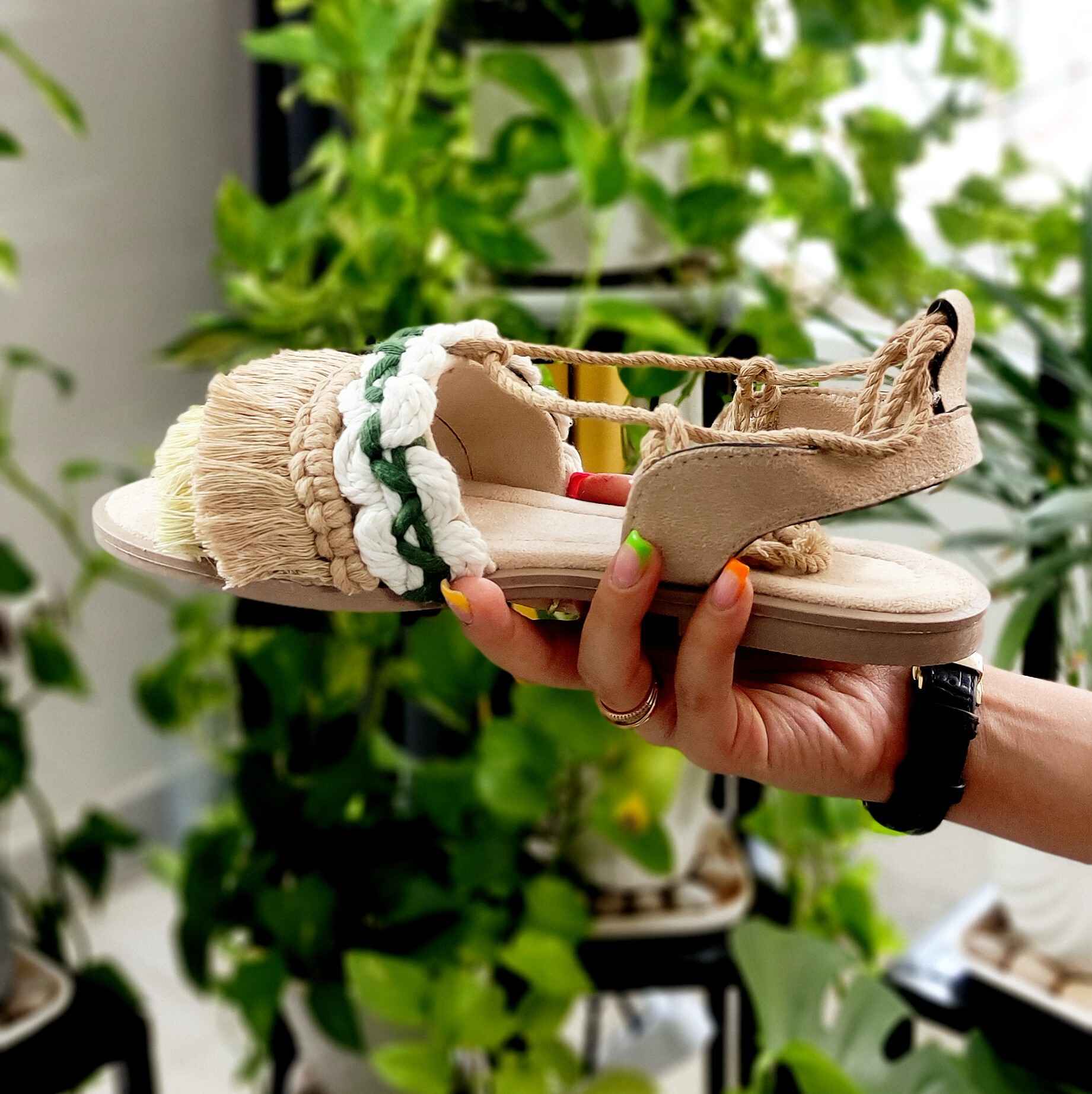 Dames Macramé Slingback Sandalen Handgemaakt Model Art