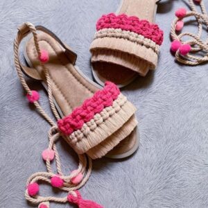 Dames Macramé Slingback Sandalen Handgemaakt Model Bubble
