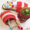 Dames Macramé Sling Back Sandalen Handgemaakt Model Pom Pom
