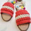 Dames Macramé Sling Back Sandalen Handgemaakt Model Pom Pom