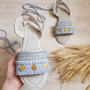 Dames Macramé Slingback Sandalen Handgemaakt Model Munt