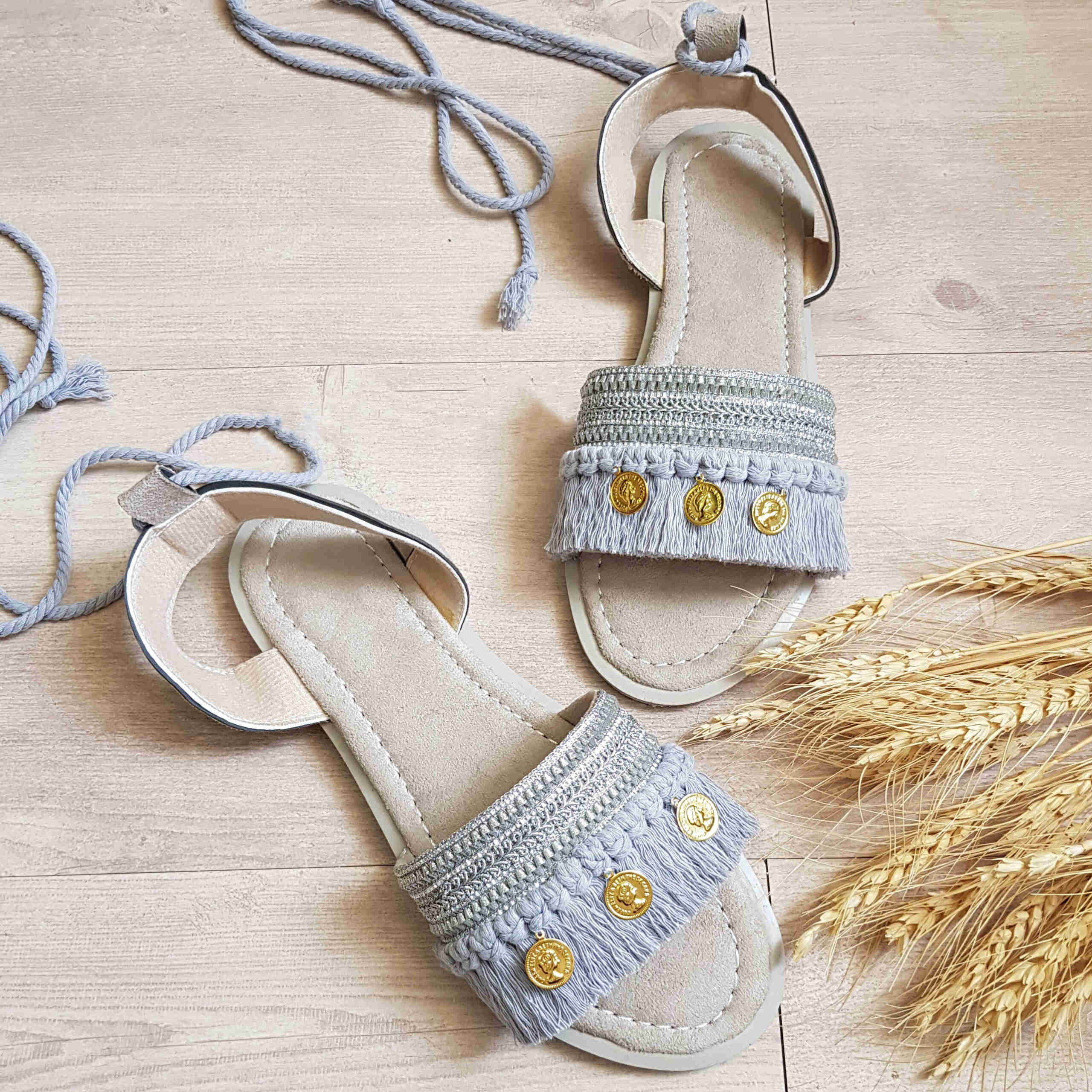 Dames Macramé Slingback Sandalen Handgemaakt Model Munt