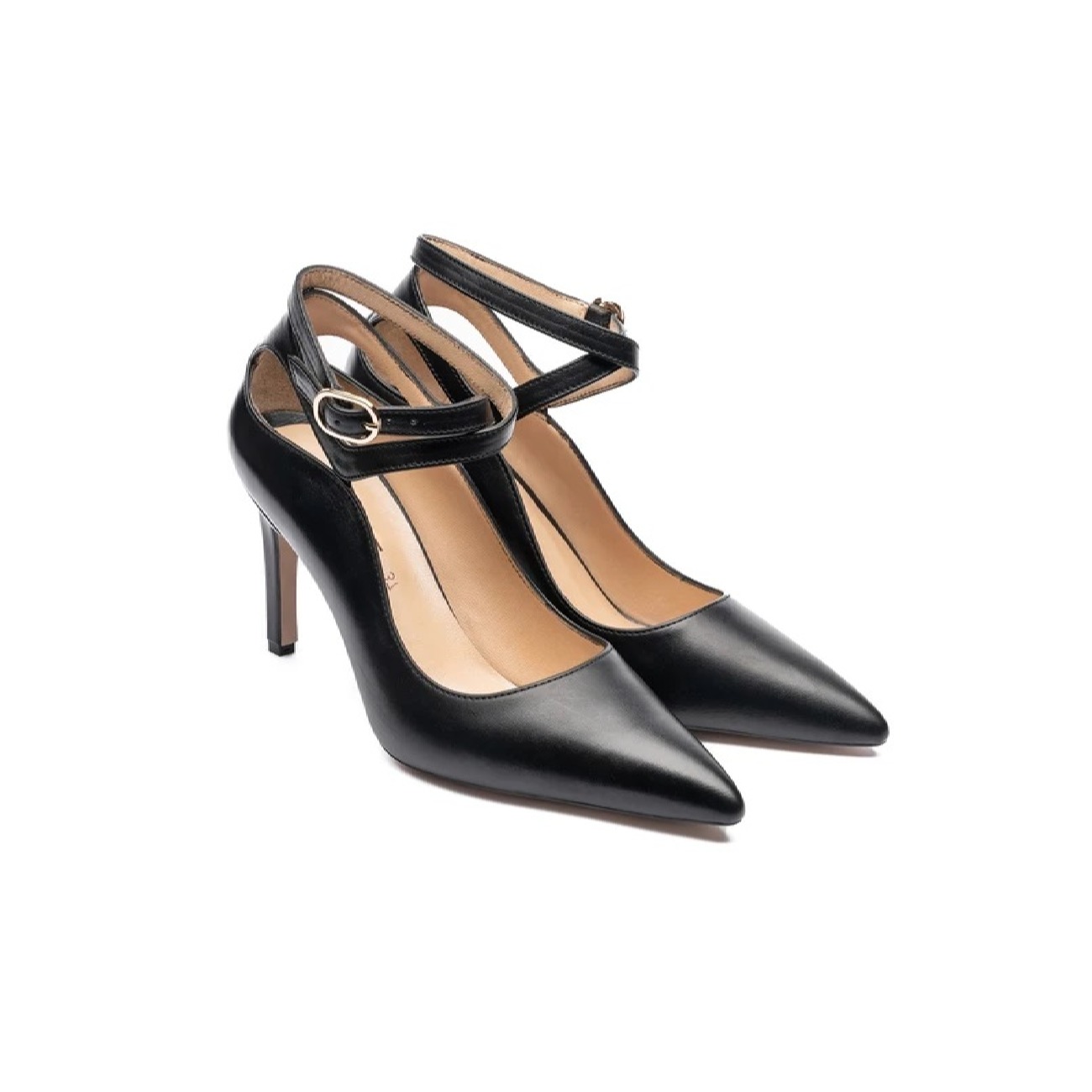 Dames Natuurlijke Leren Pumps met Enkelband