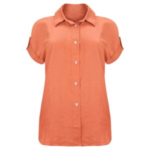 Dames Katoenen T-shirt met Korte Mouw Regular Fit in Oranje