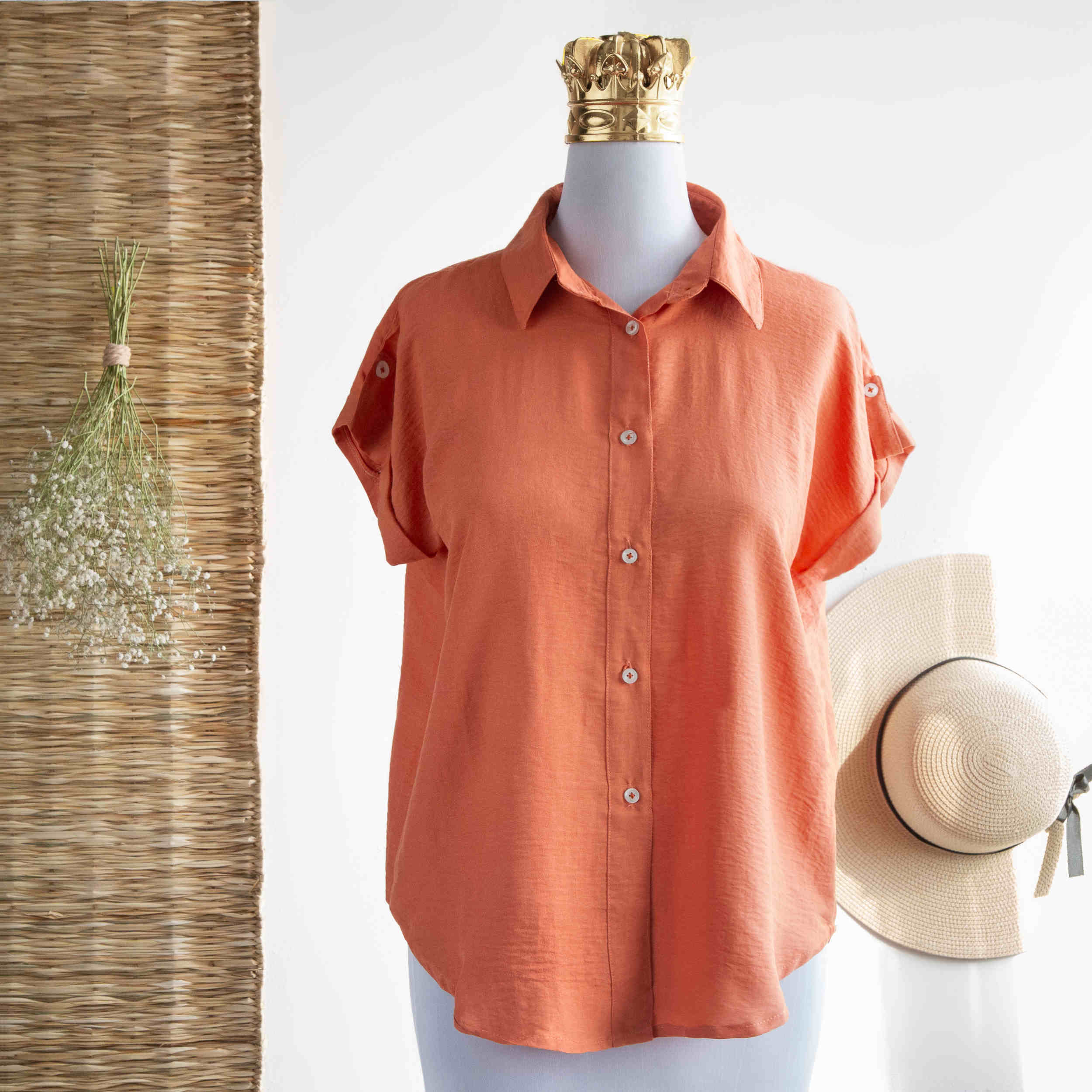 Dames Katoenen T-shirt met Korte Mouw Regular Fit in Oranje