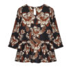 Dames Driekwart Mouw Blouse – Zwart Bloemen