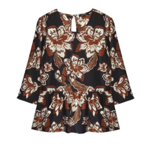 Dames Driekwart Mouw Blouse – Zwart Bloemen