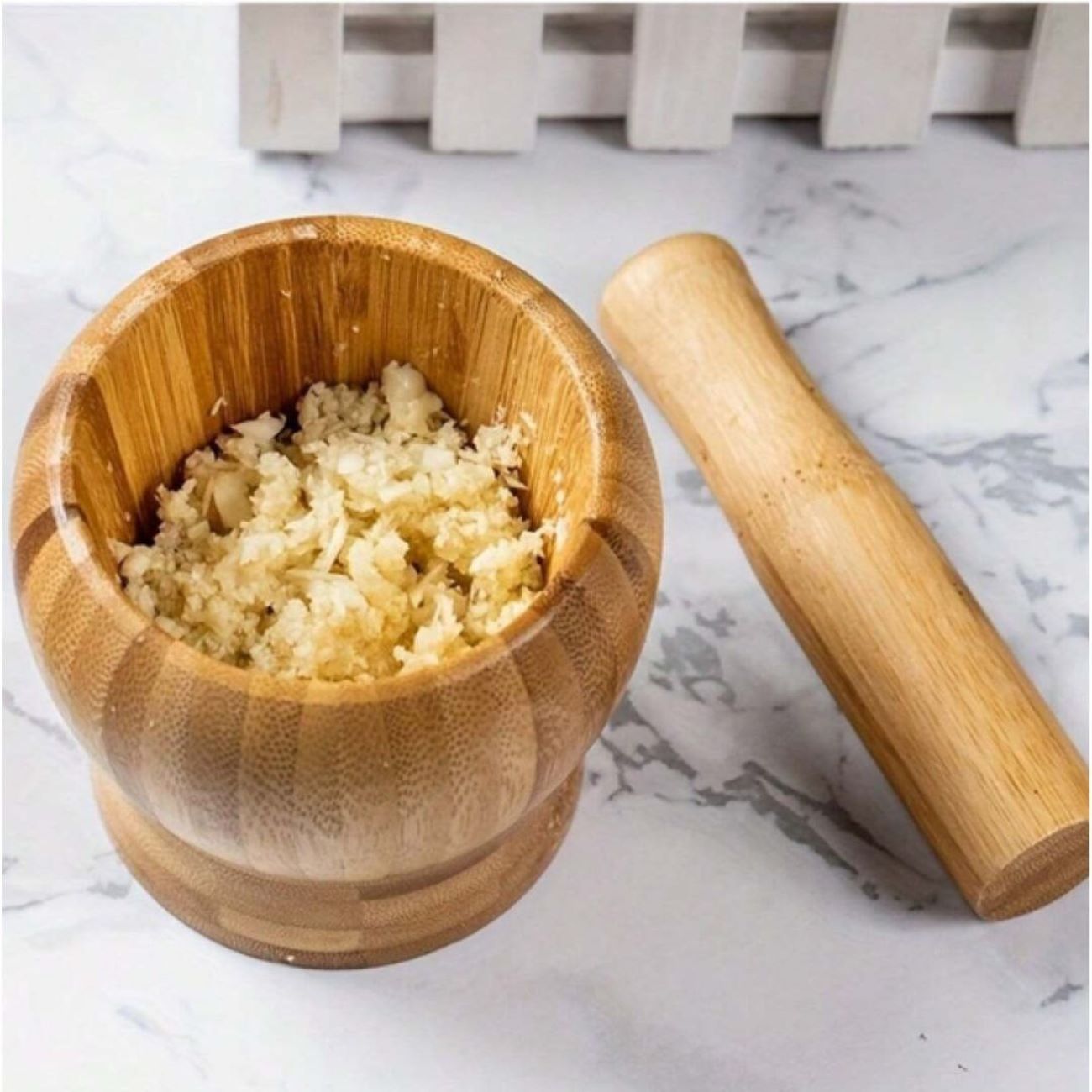 Houten Vijzel & Stamper Set van Natuurlijke Bamboehout