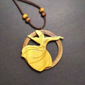 Houten Ketting met Wervelende Derwisj en Leren Koord