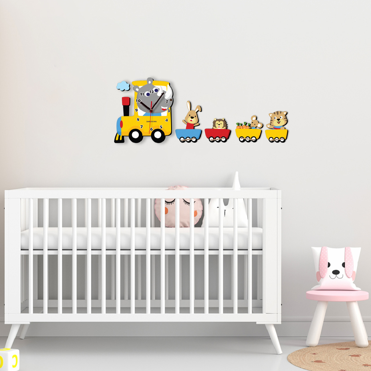 Houten Kinderkamer Wandklok met Dierentrein