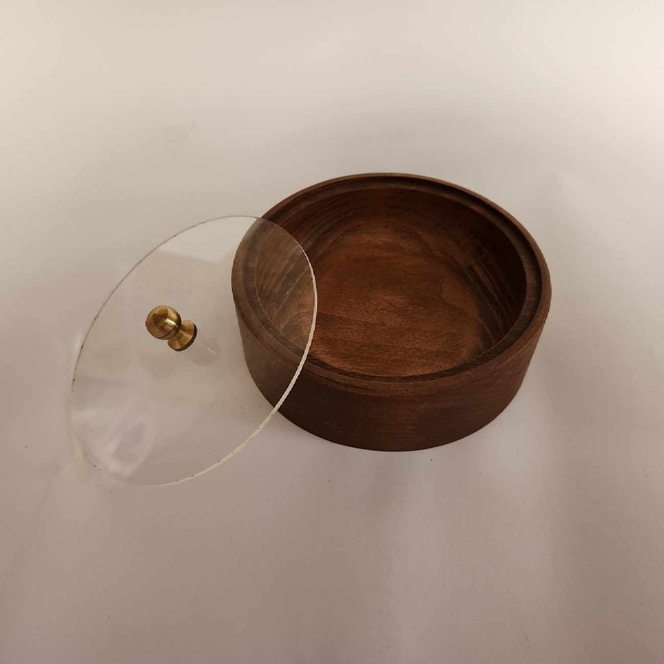 Handgemaakte Houten Suikerpot met Glazen Deksel