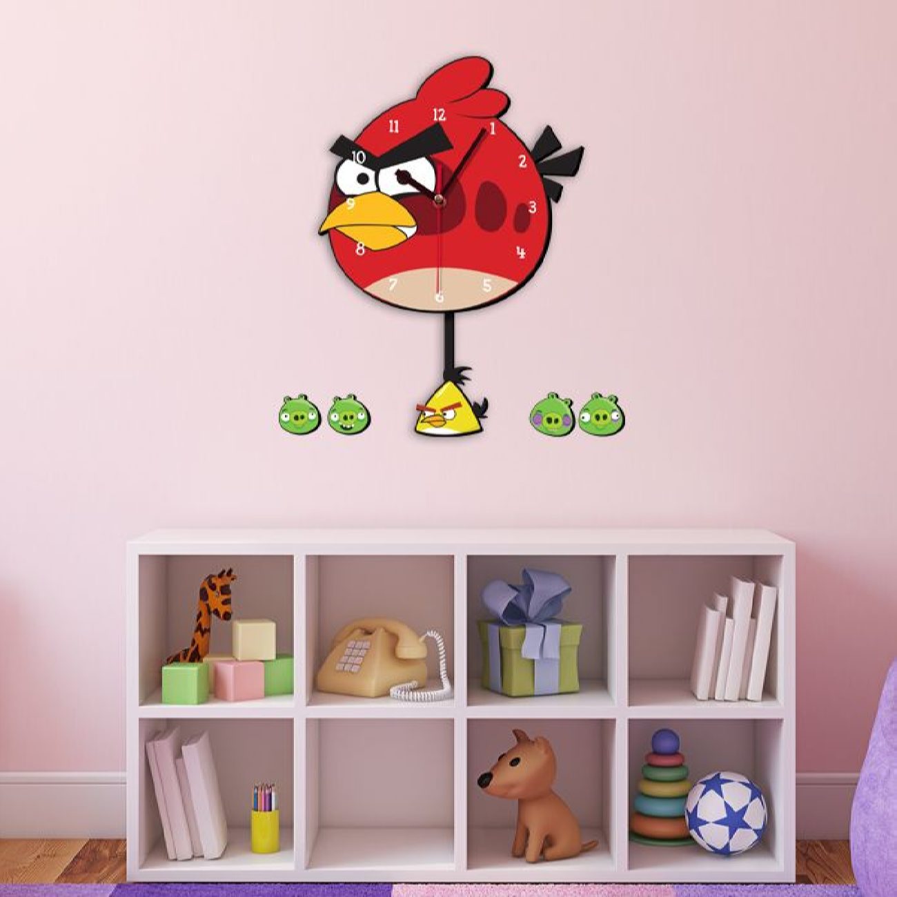 Houten Wandklok voor Kinderkamer met Angry Bird Ontwerp