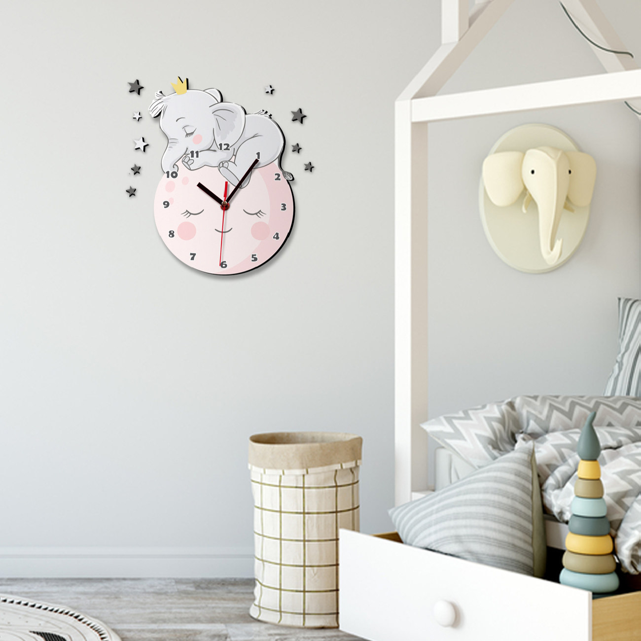Houten Wandklok voor Kinderkamer met Olifant Ontwerp