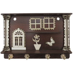 Houten Wand Sleutelhouder met Vier Haken Model Cottage