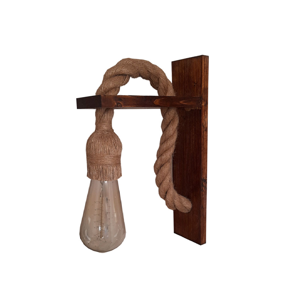 Houten Wandlamp Modern en Minimalistisch met Hennep Touw