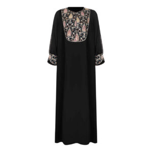 Zwarte Abaya met Bloem Paisley Ontwerp – Losse Pasvorm