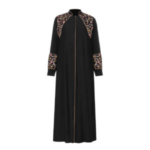 Stijlvolle Zwarte Abaya voor Vrouwen met Bloemontwerp