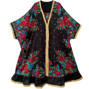 Casual Zwarte Abaya met Luchtige Mouwen & Bloemontwerp