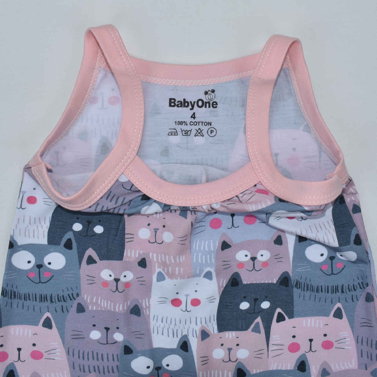 Baby Meisje Mouwloze Jumpsuit – Lichtroze Kat