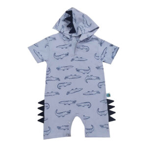 Baby Korte Mouw Jumpsuit – Blauw met Dierenpatroon