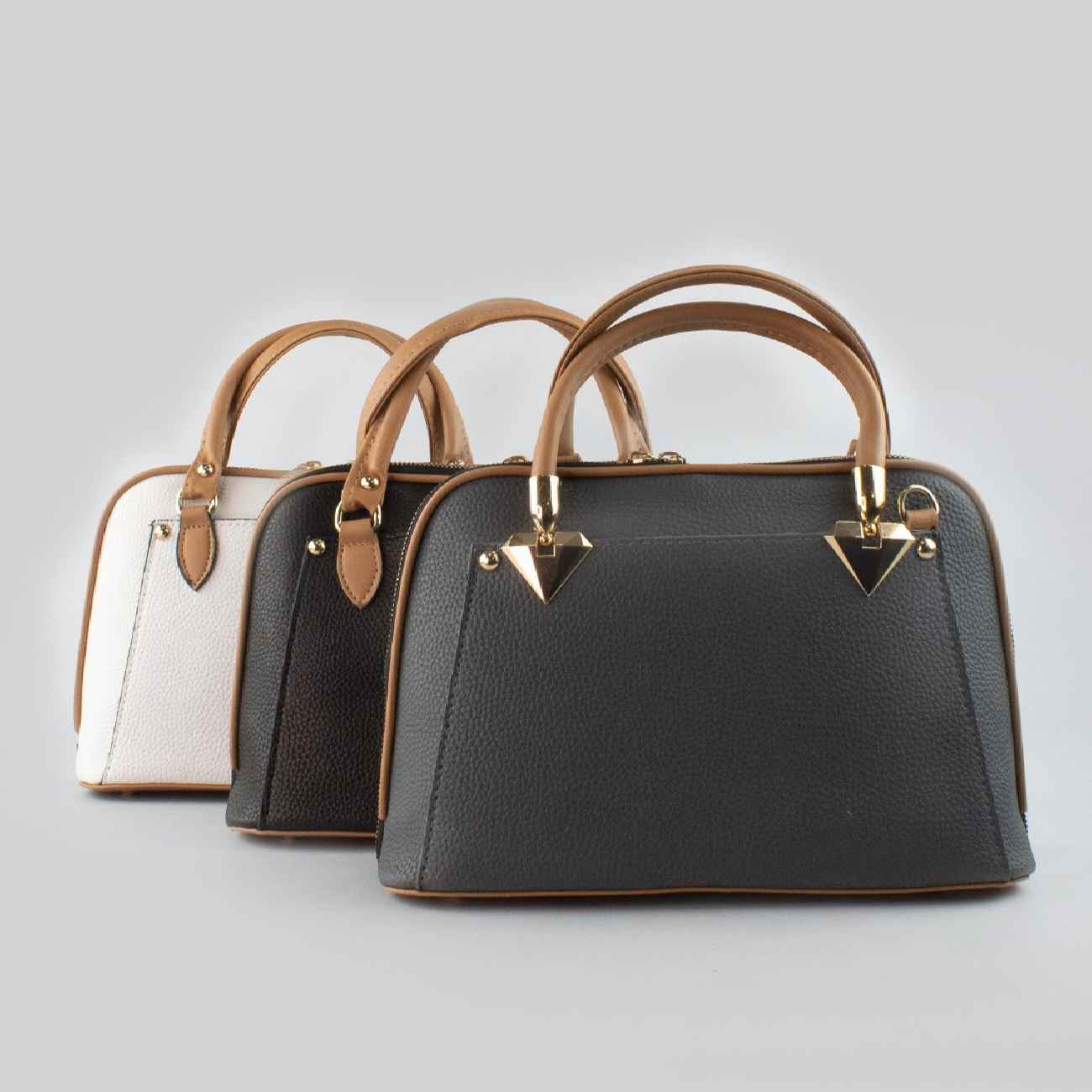 Bauletto Leren Handtas met Dubbele Handvatten in Zwart