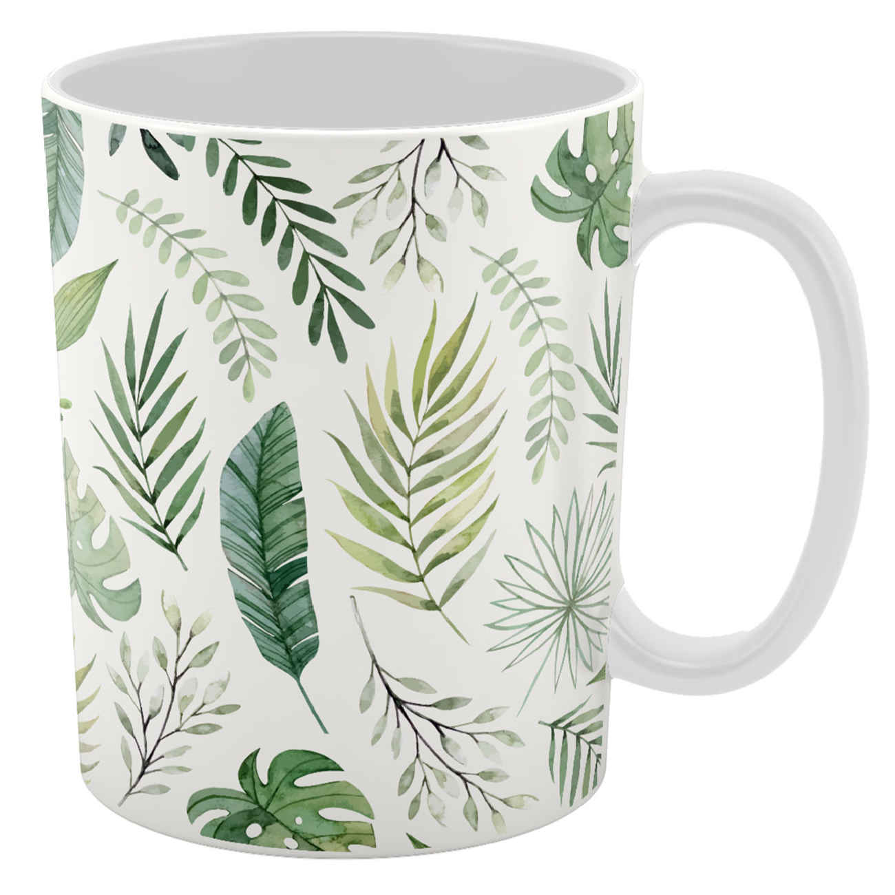 Keramische Koffiemok met Bladeren Ontwerp Wit