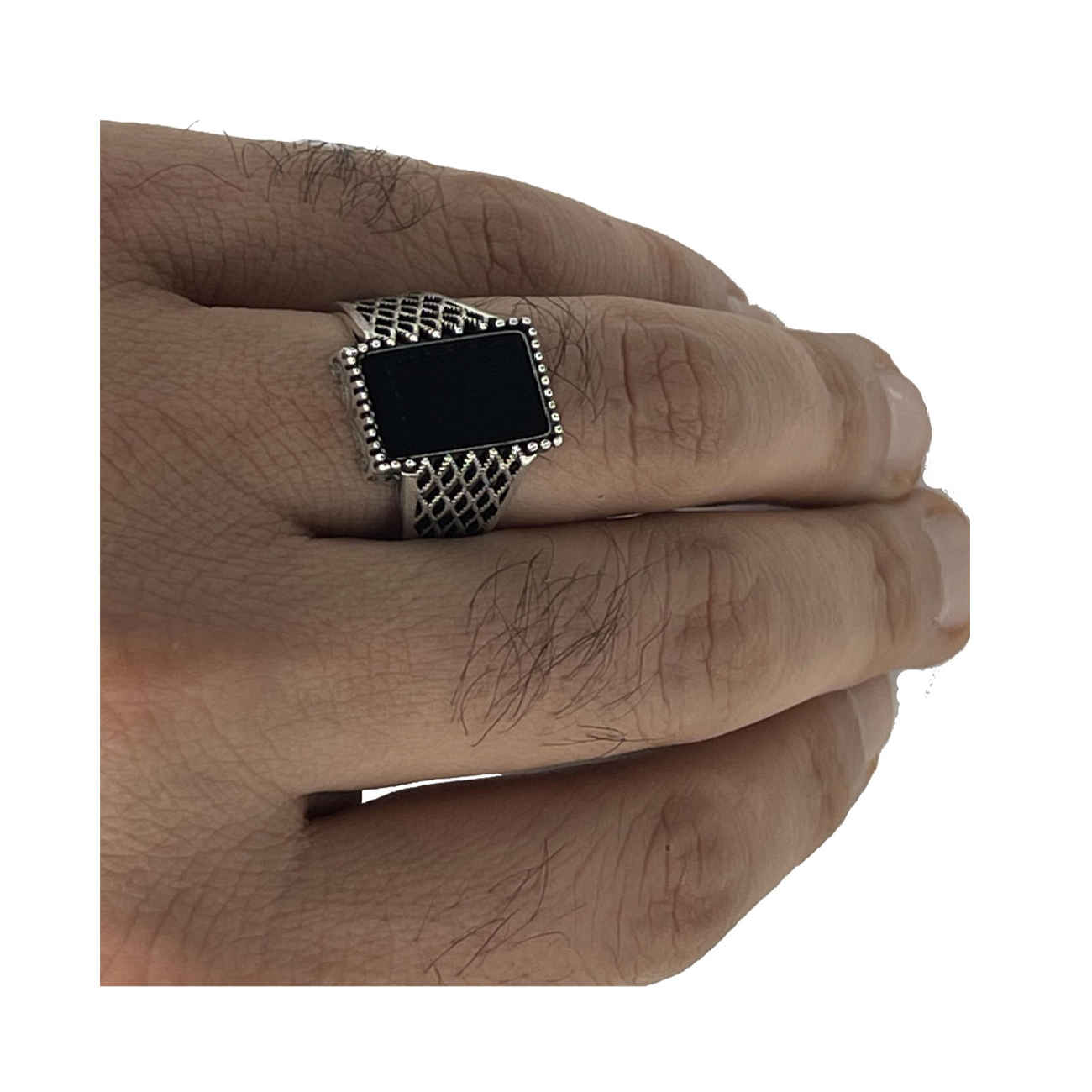 Klassieke Perzische zilveren ring met agaat voor heren