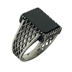Klassieke Perzische zilveren ring met agaat voor heren
