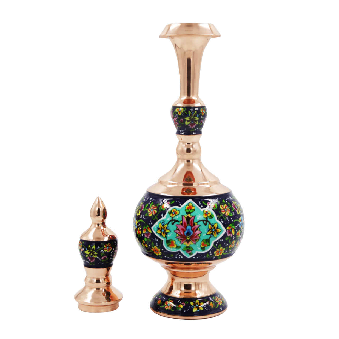 Decoratieve Koperen Fles Perzische Minakari met Bloemenmotief