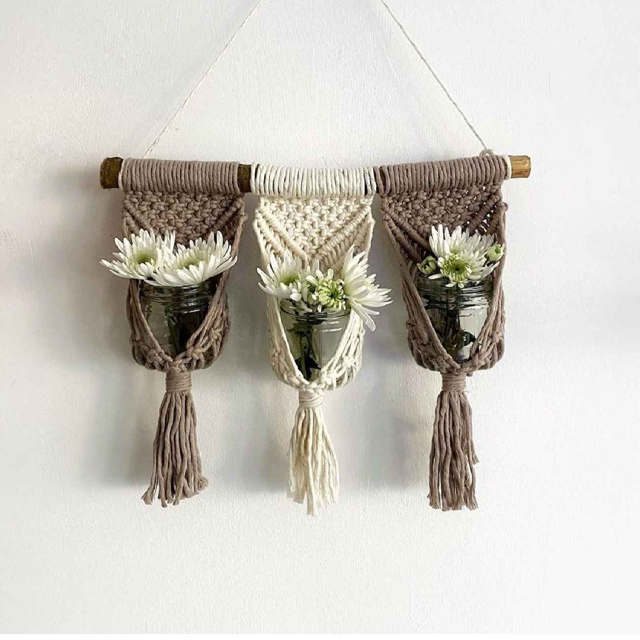 Decoratief Macramé Wandkleed Wandtapijt Kunst met Vaasje