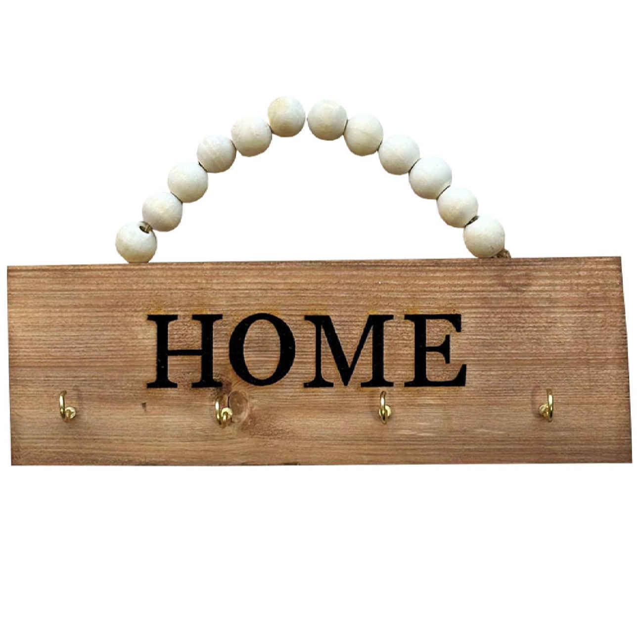Decoratieve & Houten Wand Sleutelhouder met 4 Haken