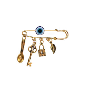Elegante broche tegen negativiteit met blauw oog
