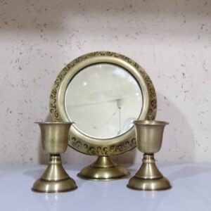 Perzische Messing Spiegel & Kandelaar Set – Handgemaakt