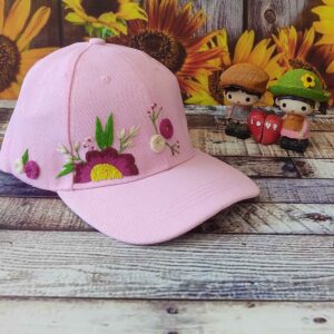 Geborduurde Baseballpet met Bloemmotief Roze