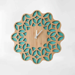 Handgemaakte Perzische Houten Wandklok – Turkoois