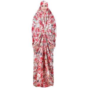 Islamitische Namaz Chador met Mouwen voor Vrouwen met Bloemontwerp in Rood
