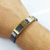 Leren Stalen Armband in Boom Ontwerp Zwart