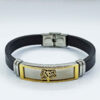 Leren Stalen Armband in Boom Ontwerp Zwart