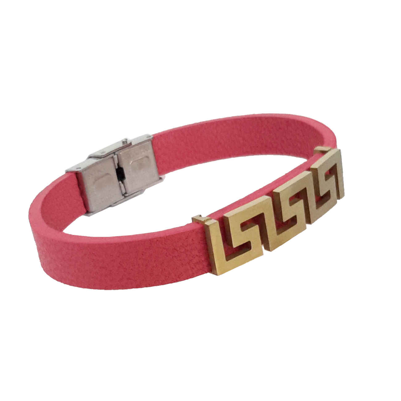 Leren Armband met Geometrisch Ontwerp in Roze